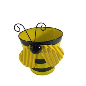 Bee Planter Plant Pot Organizer Holder Metal Black Yellow NWT
